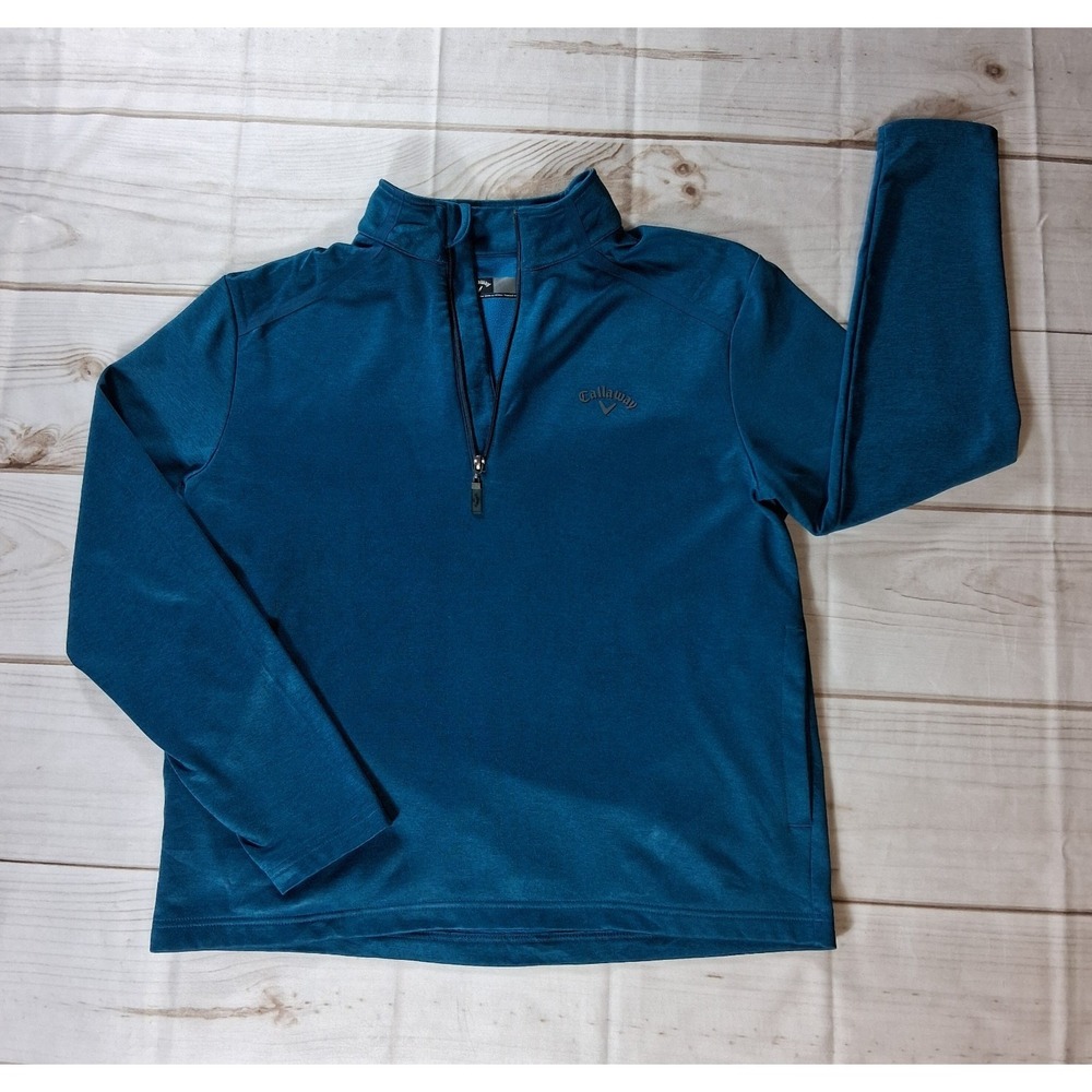 Callaway Mens Quarter Zip Golf Pullover Medium Teal Blue Performance LS